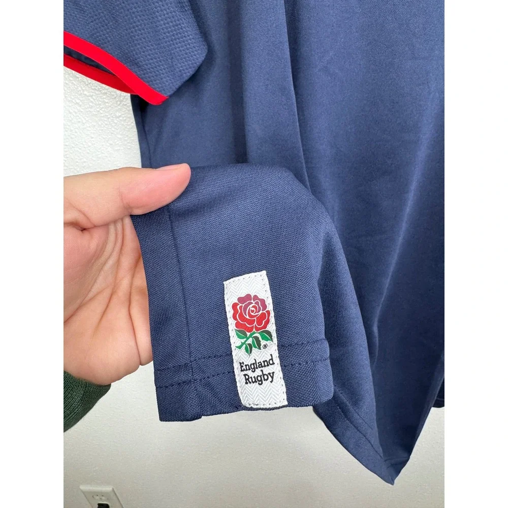 England Rugby Official Licensed Training Shirt Mens XXL Navy Blue Red Rose Logo‎